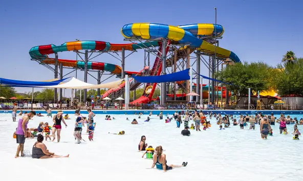 Summer brings joy to visitors at Six Flags beach.